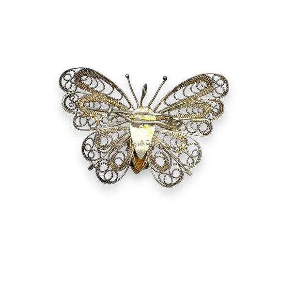 Butterfly Filigree Sterling Silver Brooch Purple Crystal Signed BAC - Picture 2 of 6